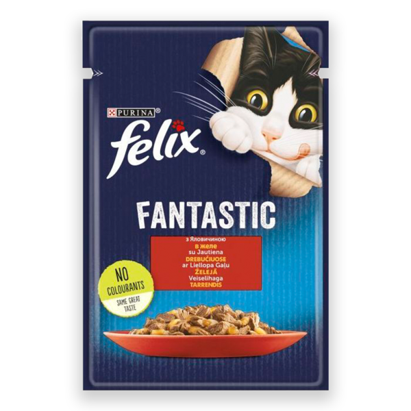 Вологий корм для котів Felix Fantastic з яловичиною в желе, 85г