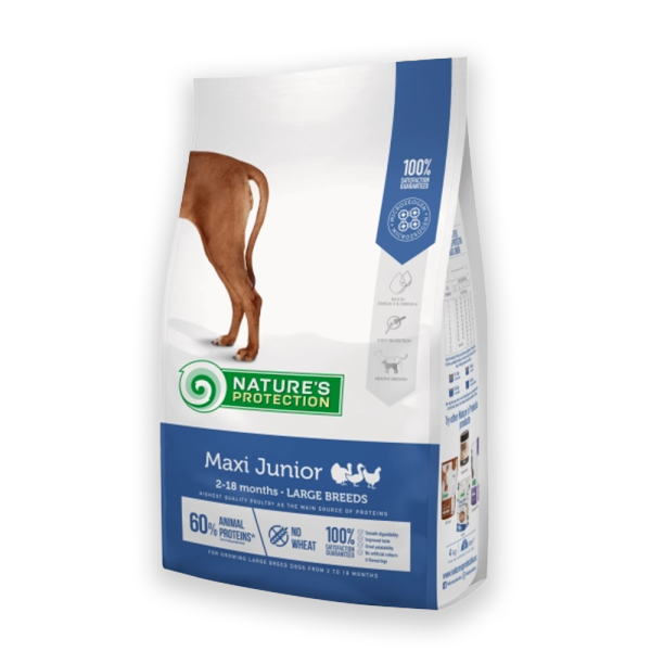 Nature's Protection Maxi Junior Large Breeds Сухий корм для цуценят великих порід з м'ясом птиці, 4, 12, 18кг