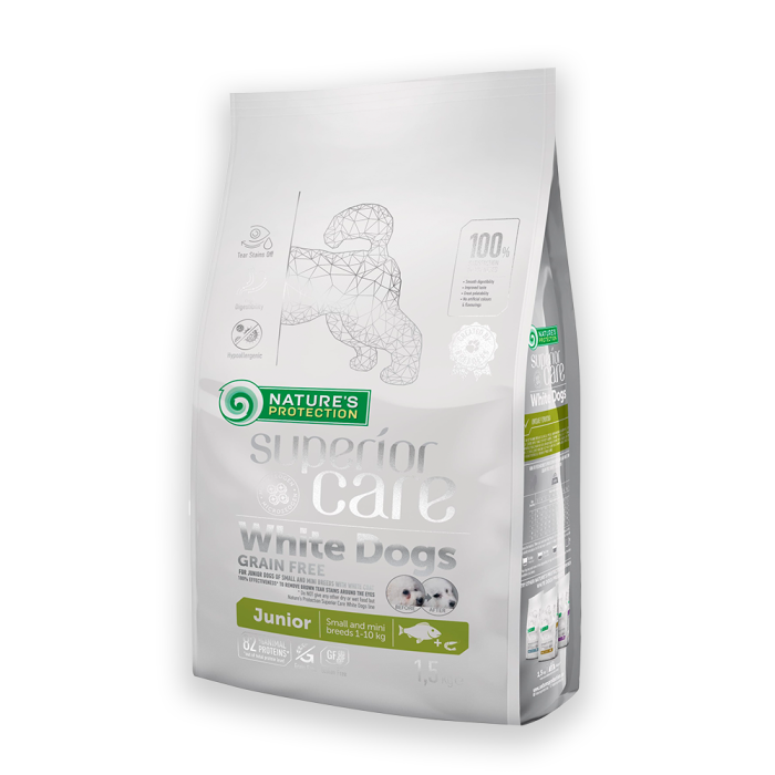 Nature's Protection Superior Care White Dogs Grain Free White Fish Junior Small Breeds Сухий беззерновий корм для юніорів малих порід з білою рибою, 1.5, 10, 17кг