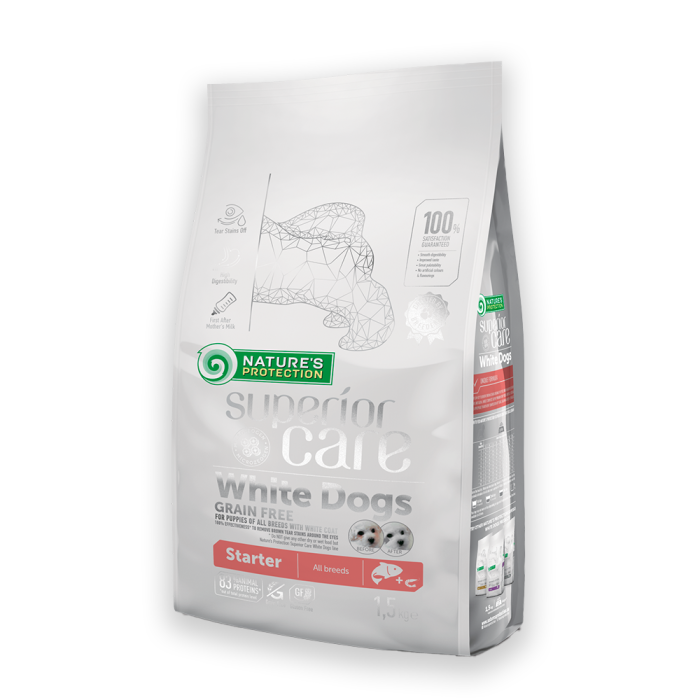 Nature's Protection Superior Care White Dogs Grain Free Salmon Starter All Breeds Сухий беззерновий корм (стартер) для цуценят усіх порід з лососем, 1.5, 10, 17кг