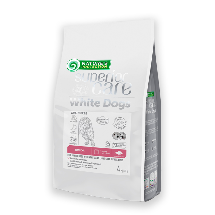 Nature's Protection Superior Care White Dogs Grain Free White Fish Junior All Sizes Сухий беззерновий корм для юніорів усіх розмірів з білою рибою, 4, 10, 17кг