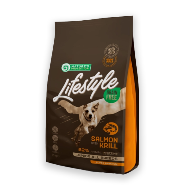 Nature's Protection Lifestyle Grain Free Salmon with Krill Juniors All Breeds Сухий беззерновий корм для юніорів усіх порід з лососем та крилем, 1.5, 10кг