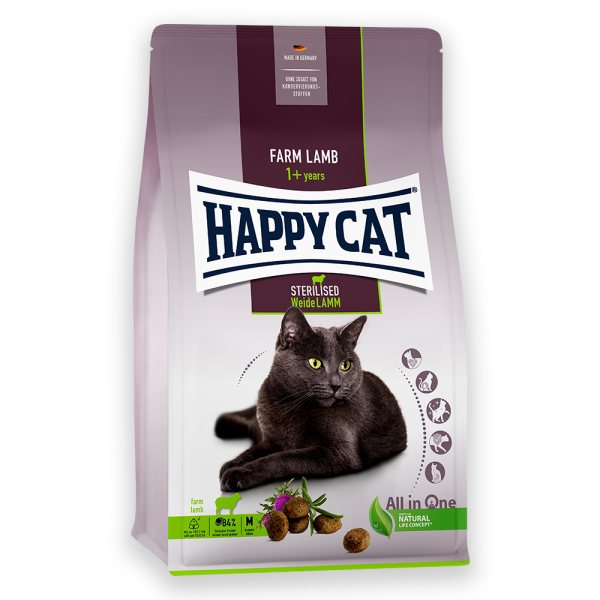 Сухий корм Happy Cat Sterilised Weide Lamm для дорослих стерилізованих котів зі смаком ягняти 0.3, 1.3, 4, 10кг