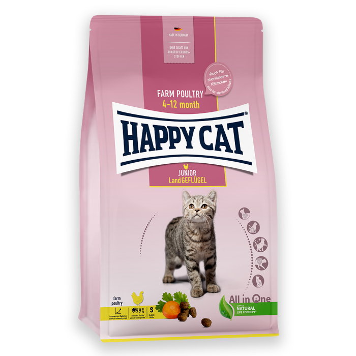 Сухий корм Happy Cat Junior Land Geflugel для молодих котів зі смаком птиці, 0.3, 1.3, 10кг