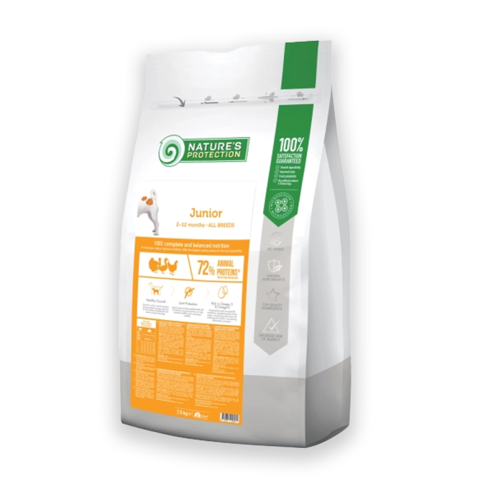 Nature's Protection Junior All Breeds Сухий корм для цуценят усіх порід з м'ясом птиці, 2, 7.5, 18кг