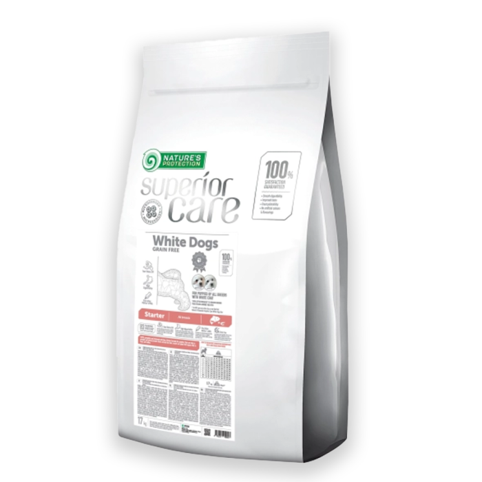 Nature's Protection Superior Care White Dogs Grain Free Salmon Starter All Breeds Сухий беззерновий корм (стартер) для цуценят усіх порід з лососем, 1.5, 10, 17кг