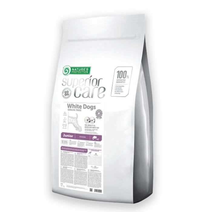 Nature's Protection Superior Care White Dogs Grain Free Salmon Junior All Breeds Сухий беззерновий корм для юніорів усіх порід з лососем, 1.5, 10, 17кг