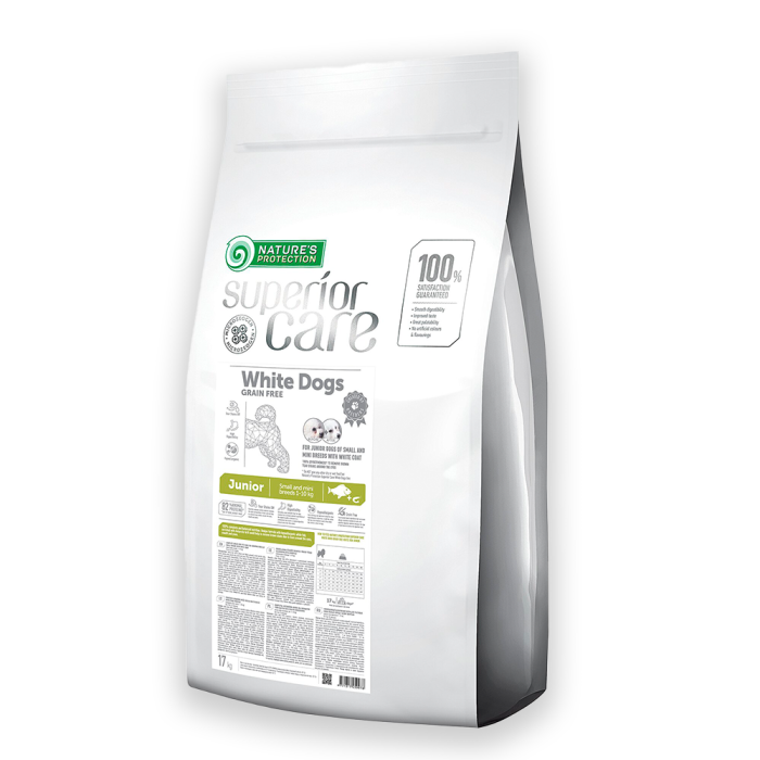 Nature's Protection Superior Care White Dogs Grain Free White Fish Junior Small Breeds Сухий беззерновий корм для юніорів малих порід з білою рибою, 1.5, 10, 17кг