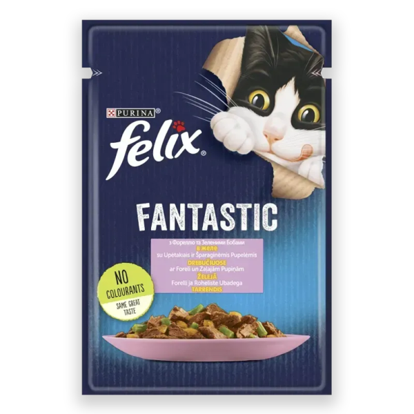 Вологий корм Purina Felix Fantastic для котів з фореллю та зеленими бобами в желе, 85 г