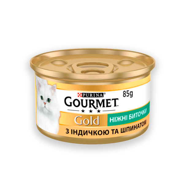 Gourmet Gold ніжні биточки для котів з індичкою та шпинатом, 85 г