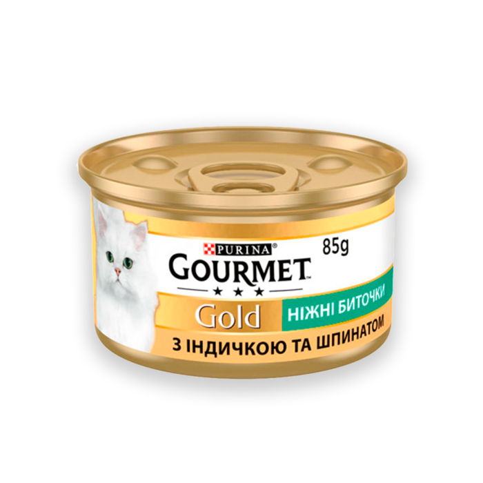 Gourmet Gold ніжні биточки для котів з індичкою та шпинатом, 85 г