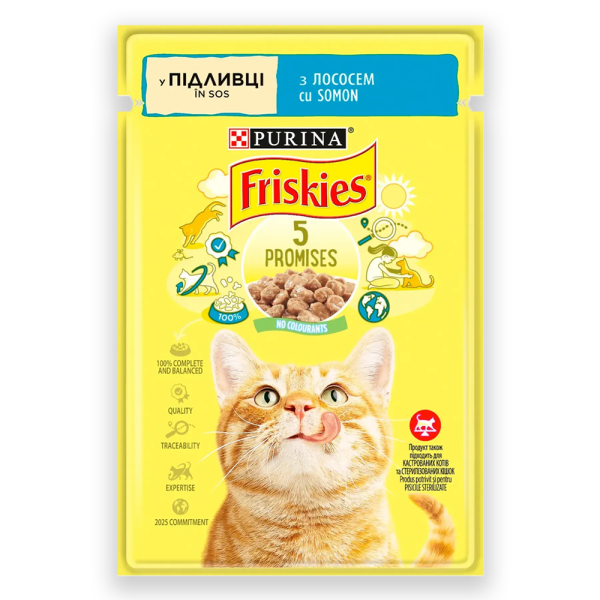 Вологий корм Purina Friskies для котів шматочки в підливі з лососем, 85г