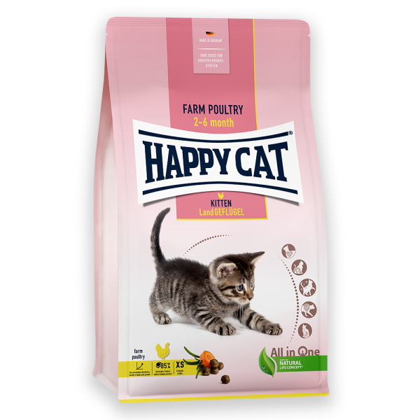 Сухий корм Happy Cat Kitten Land Geflugel для кошенят зі смаком птиці, 0.3, 1.3, 4кг