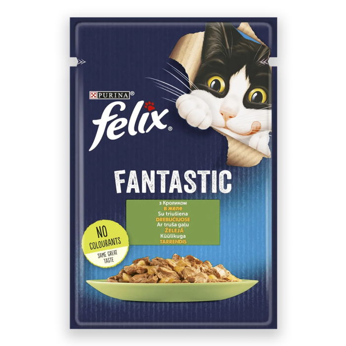 Вологий корм Felix Fantastic для котів з кроликом в желе, 85г