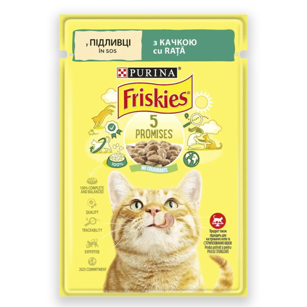 Вологий корм Purina Friskies для кішок шматочки в підливі з качкою, 85г