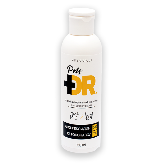 Шампунь антибактеріальний Dr.Pets з хлоргексидином та кетоконазолом для собак та котів, 150 мл
