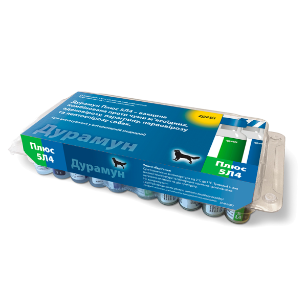 Вакцина Дурамун Плюс 5L4 (Duramune Plus) для собак проти чуми, лептоспірозу, парвовірусу, 1 доза